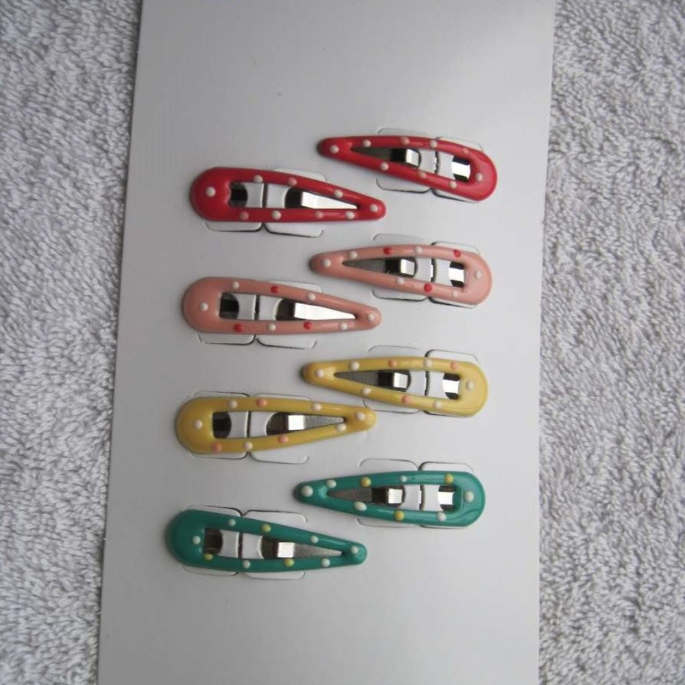 8 Goody Epoxy Covered Colors Polka Dots Metal Hair Contour Snap Clips Red Pink